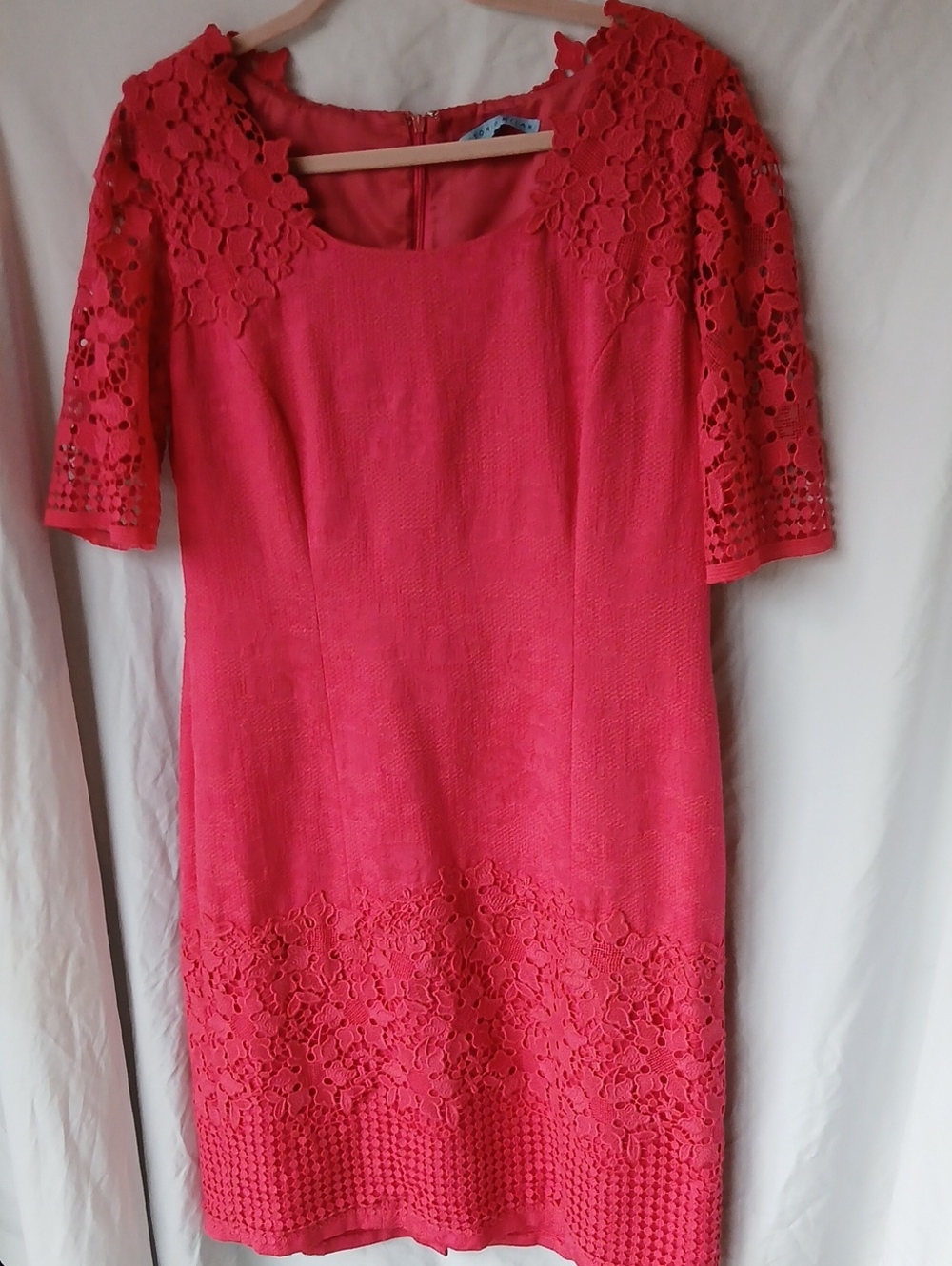 12. ANTONIO MELANI Coral/Pink Lace-Trim Midi Dress